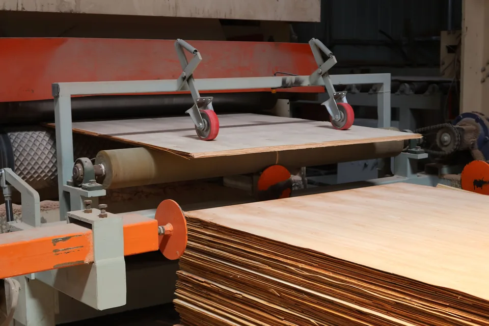 Sanding plywood panels for thickness and surface preparation