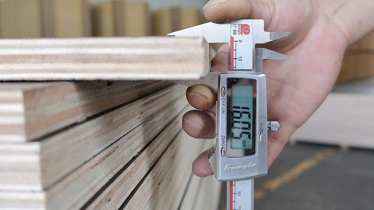 Matte film faced plywood thickness close-up